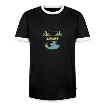 Explore - Men's Ringer Shirt - black/white - Front - AI Model Female 172 light (172cm) & AI Model Male 178 light (178cm)