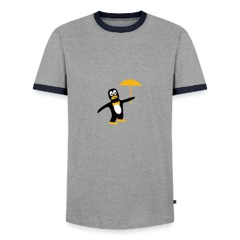 Pingouin avec parapluie dans les couleurs de votre choix - T-shirt contrasté Homme - gris/marine  - Devant - AI Model Female 172 light (172cm) & AI Model Male 178 light (178cm)