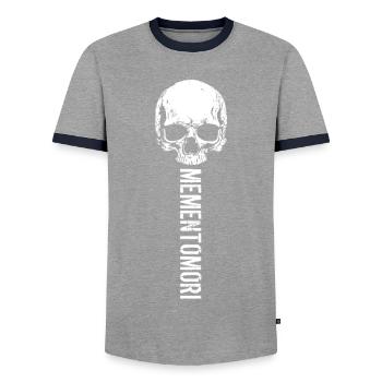 Skull Art Memento Mori - Men's Ringer Shirt - grey/navy  - Front - AI Model Female 172 light (172cm) & AI Model Male 178 light (178cm)