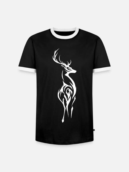 Hirschsilhouette Tribal Linienkunst - Männer Kontrast-T-Shirt - Schwarz/Weiß