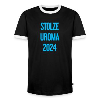 Proud great-grandma 2024 - Men's Ringer Shirt - black/white - Front - AI Model Female 172 light (172cm) & AI Model Male 178 light (178cm)