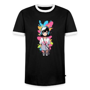 Street Art Girl 23240 - Men's Ringer Shirt - black/white - Front - AI Model Female 172 light (172cm) & AI Model Male 178 light (178cm)