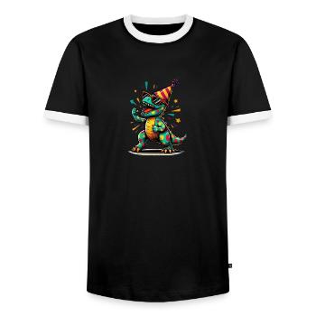 Dino de fête - T-shirt contrasté Homme - noir/blanc - Devant - AI Model Female 172 light (172cm) & AI Model Male 178 light (178cm)
