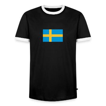 National Flag Of Sweden - Men's Ringer Shirt - black/white - Front - AI Model Female 172 light (172cm) & AI Model Male 178 light (178cm)