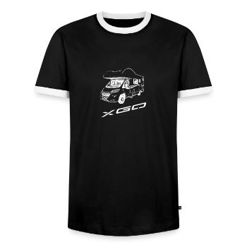 Campmobil XGO Sign White - Männer Kontrast-T-Shirt - Schwarz/Weiß - Vorne - AI Model Female 172 light (172cm) & AI Model Male 178 light (178cm)