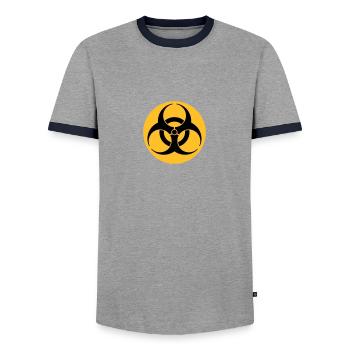 bioharzard 2 color II EN - Men's Ringer Shirt - grey/navy  - Front - AI Model Female 172 light (172cm) & AI Model Male 178 light (178cm)