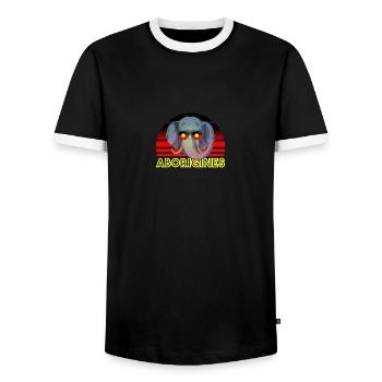 Aboriginal - Men's Ringer Shirt - black/white - Front - AI Model Female 172 light (172cm) & AI Model Male 178 light (178cm)