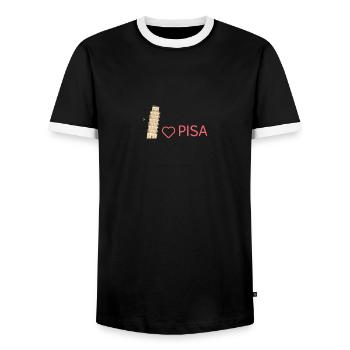 Pisa Passion : un style qui va conquérir votre cœur ! Cadeau - T-shirt contrasté Homme - noir/blanc - Devant - AI Model Female 172 light (172cm) & AI Model Male 178 light (178cm)