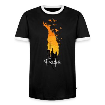 City Freedom High Fashion London - Men's Ringer Shirt - black/white - Front - AI Model Female 172 light (172cm) & AI Model Male 178 light (178cm)