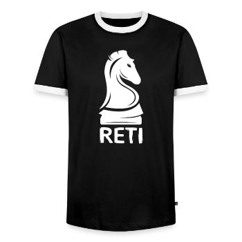reti chess opening knight - chess horse logo - Men's Ringer Shirt - black/white - Front - AI Model Female 172 light (172cm) & AI Model Male 178 light (178cm)