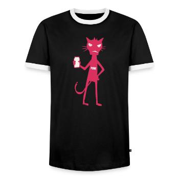 Kleine Monster: Punk-Katzen-Neon-Attitüde - Männer Kontrast-T-Shirt - Schwarz/Weiß - Vorne - AI Model Female 172 light (172cm) & AI Model Male 178 light (178cm)