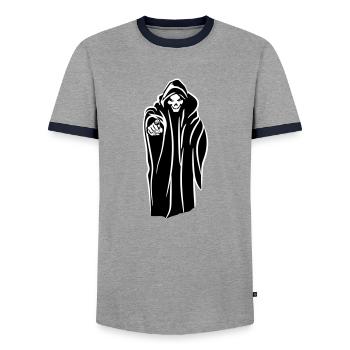Der Tod kapuze böse - Männer Kontrast-T-Shirt - Grau/Navy  - Vorne - AI Model Female 172 light (172cm) & AI Model Male 178 light (178cm)