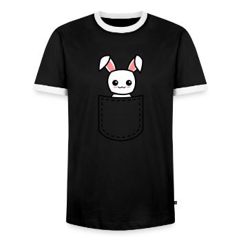 lapin dans une poche - T-shirt contrasté Homme - noir/blanc - Devant - AI Model Female 172 light (172cm) & AI Model Male 178 light (178cm)