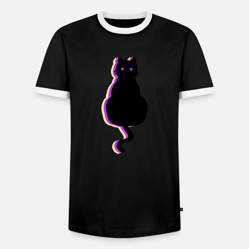 Leuchtkatze pink - Männer Kontrast-T-Shirt - Schwarz/Weiß