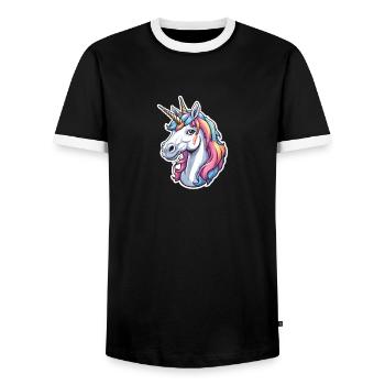 Farbenfrohes Einhorn Wunder - Männer Kontrast-T-Shirt - Schwarz/Weiß - Vorne - AI Model Female 172 light (172cm) & AI Model Male 178 light (178cm)