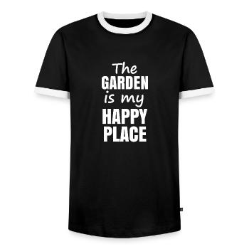 The garden is my happy place - Men's Ringer Shirt - black/white - Front - AI Model Female 172 light (172cm) & AI Model Male 178 light (178cm)