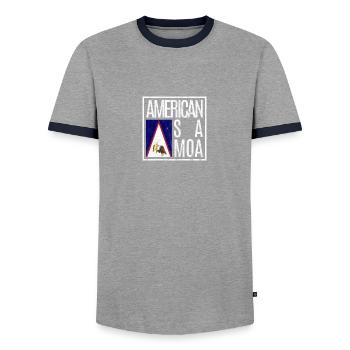 American Samoa - Men's Ringer Shirt - grey/navy  - Front - AI Model Female 172 light (172cm) & AI Model Male 178 light (178cm)