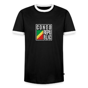 Congo Republic - Men's Ringer Shirt - black/white - Front - AI Model Female 172 light (172cm) & AI Model Male 178 light (178cm)