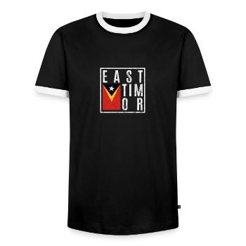 East Timor - Men's Ringer Shirt - black/white - Front - AI Model Female 172 light (172cm) & AI Model Male 178 light (178cm)