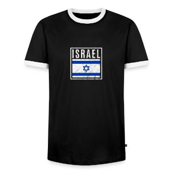 Israel - Men's Ringer Shirt - black/white - Front - AI Model Female 172 light (172cm) & AI Model Male 178 light (178cm)