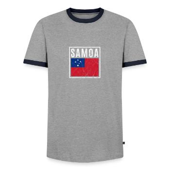 Samoa - Men's Ringer Shirt - grey/navy  - Front - AI Model Female 172 light (172cm) & AI Model Male 178 light (178cm)