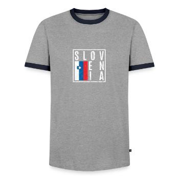 Slowenien - Männer Kontrast-T-Shirt - Grau/Navy  - Vorne - AI Model Female 172 light (172cm) & AI Model Male 178 light (178cm)