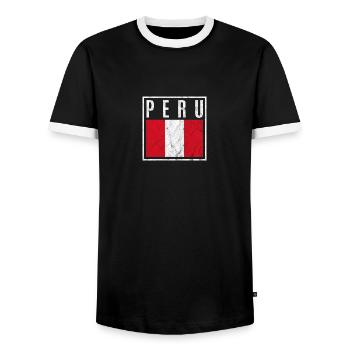 Peru - Men's Ringer Shirt - black/white - Front - AI Model Female 172 light (172cm) & AI Model Male 178 light (178cm)