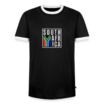 South Africa - Men's Ringer Shirt - black/white - Front - AI Model Female 172 light (172cm) & AI Model Male 178 light (178cm)