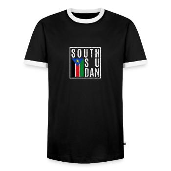 South Sudan - Men's Ringer Shirt - black/white - Front - AI Model Female 172 light (172cm) & AI Model Male 178 light (178cm)