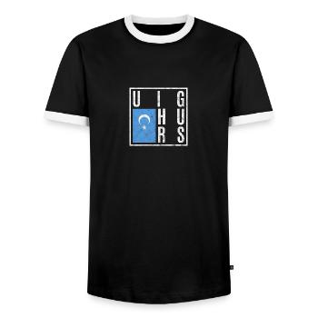 Ouïghours - T-shirt contrasté Homme - noir/blanc - Devant - AI Model Female 172 light (172cm) & AI Model Male 178 light (178cm)