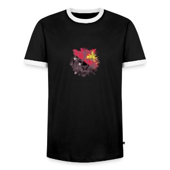 Papouasie-Nouvelle-Guinée - T-shirt contrasté Homme - noir/blanc - Devant - AI Model Female 172 light (172cm) & AI Model Male 178 light (178cm)