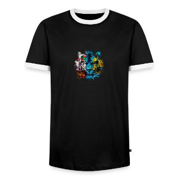 Saint Pierre and Miquelon - Men's Ringer Shirt - black/white - Front - AI Model Female 172 light (172cm) & AI Model Male 178 light (178cm)