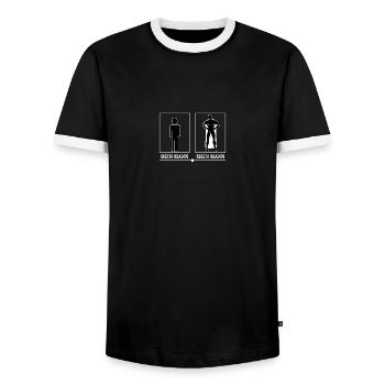 Dein Mann Mein Mann - Männer Kontrast-T-Shirt - Schwarz/Weiß - Vorne - AI Model Female 172 light (172cm) & AI Model Male 178 light (178cm)