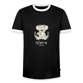 Mama Est. 2024 Koala Cuddle Floral Wreath New Mom - Männer Kontrast-T-Shirt - Schwarz/Weiß - Vorne - AI Model Female 172 light (172cm) & AI Model Male 178 light (178cm)