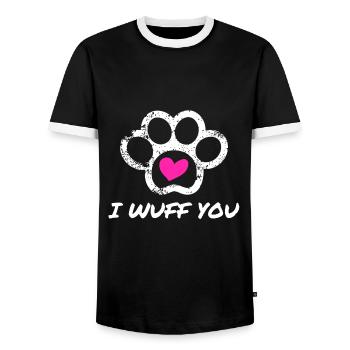 I WUFF YOU - Amour de chien drôles de phrases/w - T-shirt contrasté Homme - noir/blanc - Devant - AI Model Female 172 light (172cm) & AI Model Male 178 light (178cm)