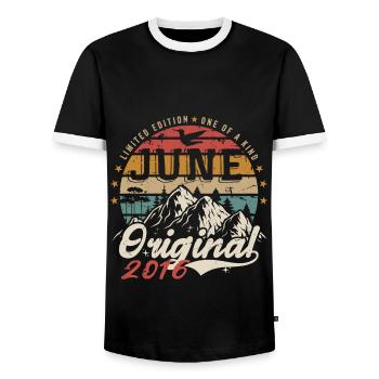 June 2016 Birthday June 2016 Gift June 2016 - Men's Ringer Shirt - black/white - Front - AI Model Female 172 light (172cm) & AI Model Male 178 light (178cm)