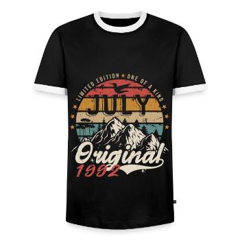 July 1992 | Original Birthday July 1992 - Men's Ringer Shirt - black/white - Front - AI Model Female 172 light (172cm) & AI Model Male 178 light (178cm)