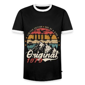 Juillet 1979 | Original Anniversaire Juillet 1979 - T-shirt contrasté Homme - noir/blanc - Devant - AI Model Female 172 light (172cm) & AI Model Male 178 light (178cm)