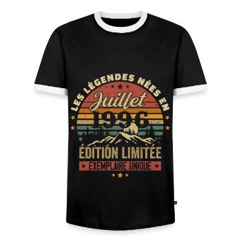 July 1996 Vintage Birthday 1996 July - Men's Ringer Shirt - black/white - Front - AI Model Female 172 light (172cm) & AI Model Male 178 light (178cm)