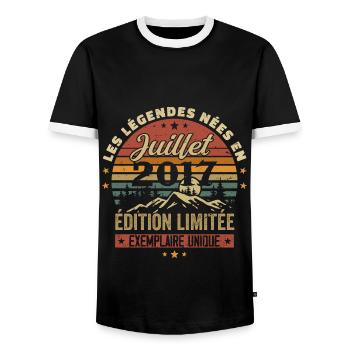 July 2017 Vintage Anniversary 2017 July - Men's Ringer Shirt - black/white - Front - AI Model Female 172 light (172cm) & AI Model Male 178 light (178cm)
