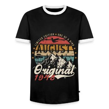 Août 1948 - Fabriqué En Août 1948 - Vintage 1948 - T-shirt contrasté Homme - noir/blanc - Devant - AI Model Female 172 light (172cm) & AI Model Male 178 light (178cm)