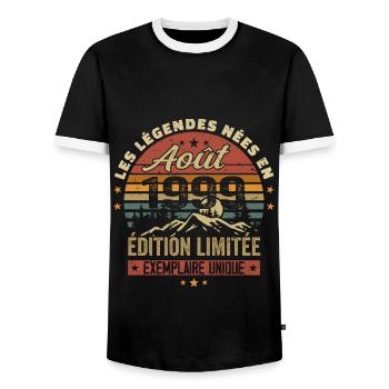 August 1999 Birthday Gift August 1999 August - Men's Ringer Shirt - black/white - Front - AI Model Female 172 light (172cm) & AI Model Male 178 light (178cm)