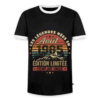 Août 1985 Cadeau Anniversaire Aout 1985 August - T-shirt contrasté Homme - noir/blanc - Devant - AI Model Female 172 light (172cm) & AI Model Male 178 light (178cm)