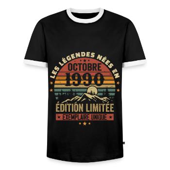 Born in October 1990 | Awesome Since October 1990 - Men's Ringer Shirt - black/white - Front - AI Model Female 172 light (172cm) & AI Model Male 178 light (178cm)