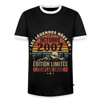 Born in October 2007 | Awesome since October 2007 - Men's Ringer Shirt - black/white - Front - AI Model Female 172 light (172cm) & AI Model Male 178 light (178cm)