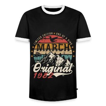 Génial Depuis Mars 1982 | Anniversaire Mars 1982 - T-shirt contrasté Homme - noir/blanc - Devant - AI Model Female 172 light (172cm) & AI Model Male 178 light (178cm)
