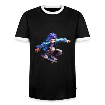 Anime Skater - T-shirt contrasté Homme - noir/blanc - Devant - AI Model Female 172 light (172cm) & AI Model Male 178 light (178cm)