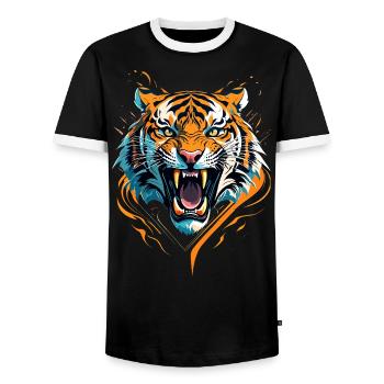 Fierce Tiger - Men's Ringer Shirt - black/white - Front - AI Model Female 172 light (172cm) & AI Model Male 178 light (178cm)