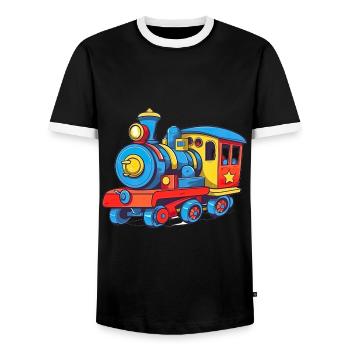 Niedliche Zug Eisenbahn Lokomotive - Männer Kontrast-T-Shirt - Schwarz/Weiß - Vorne - AI Model Female 172 light (172cm) & AI Model Male 178 light (178cm)