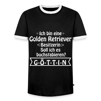 Golden Retriever Hund - Golden Retriever - Männer Kontrast-T-Shirt - Schwarz/Weiß - Vorne - AI Model Female 172 light (172cm) & AI Model Male 178 light (178cm)